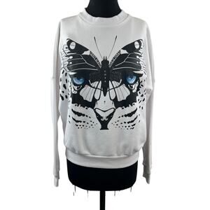 Jonny Cota White Black Sweatshirt Butterfly Leopard Wings Drop Shoulder Small S